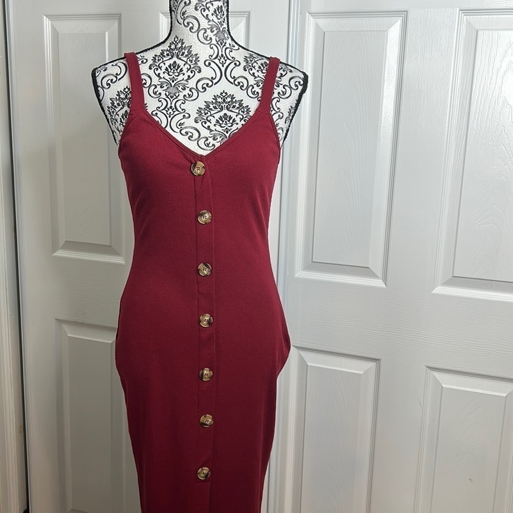 Shein Dark Red Button Down Tight Fitted Sun Dress M